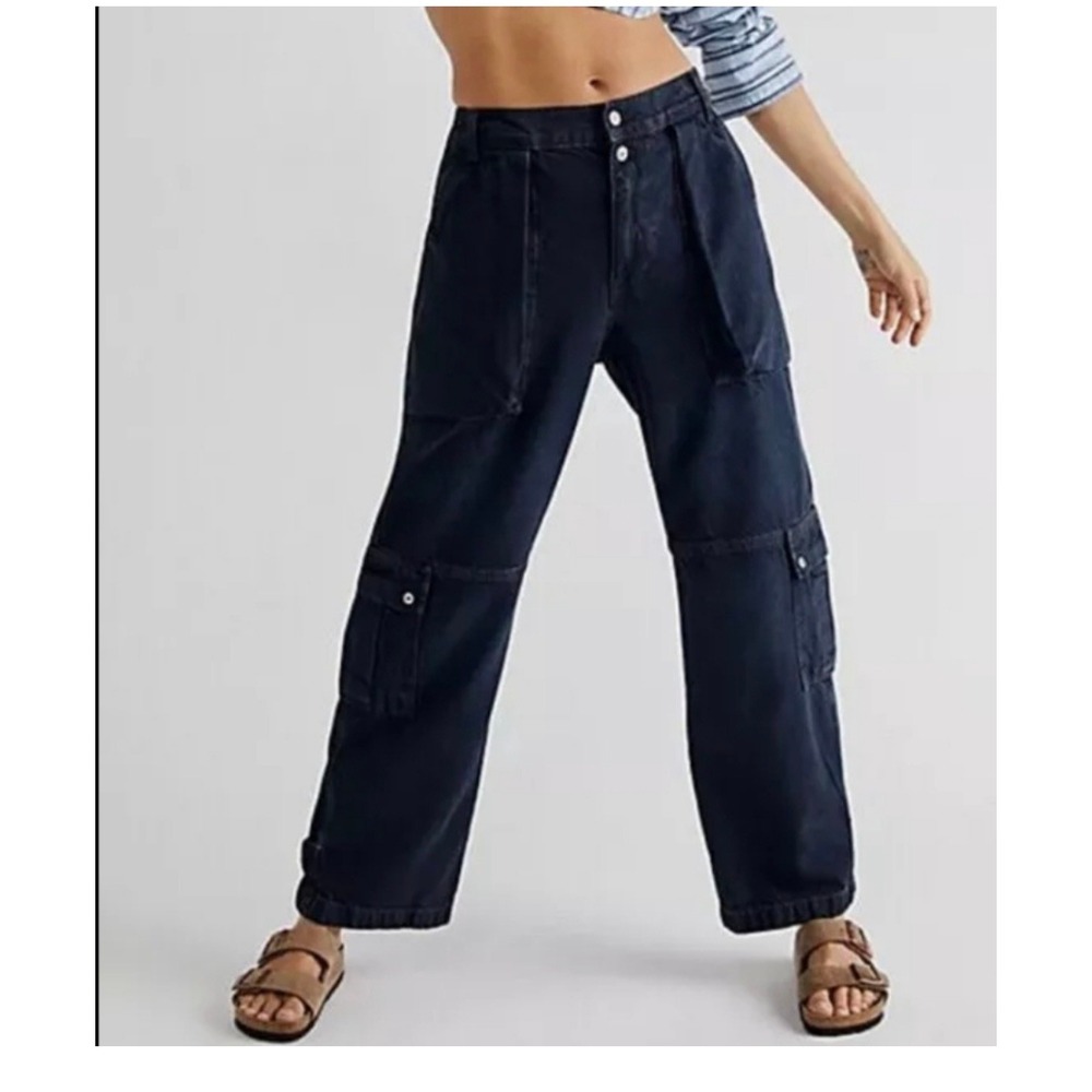We The Free Free People Women 29 Cargo Jeans Dark Indigo Wide Leg Utility Pants